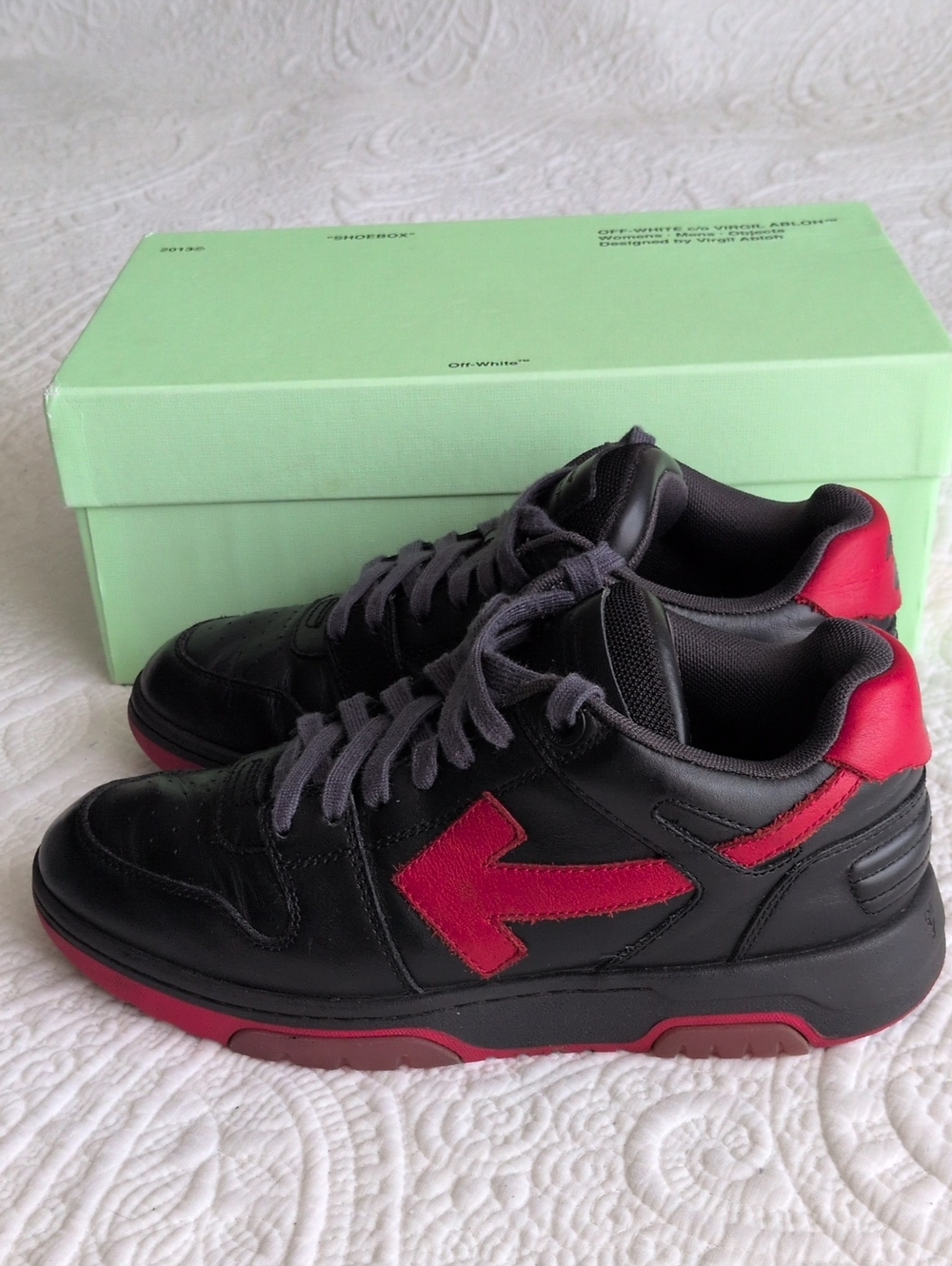 OFF-WHITE Out Of Office Low-top Leather Sneakers In Black and Red